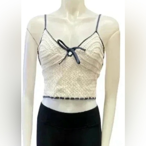Love Knits Nyc NWT Cropped Knitted Tank Top tie up White/Blue Size XL - Picture 1 of 8